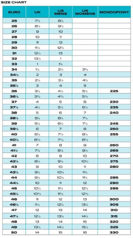 scarpa drago size chart.